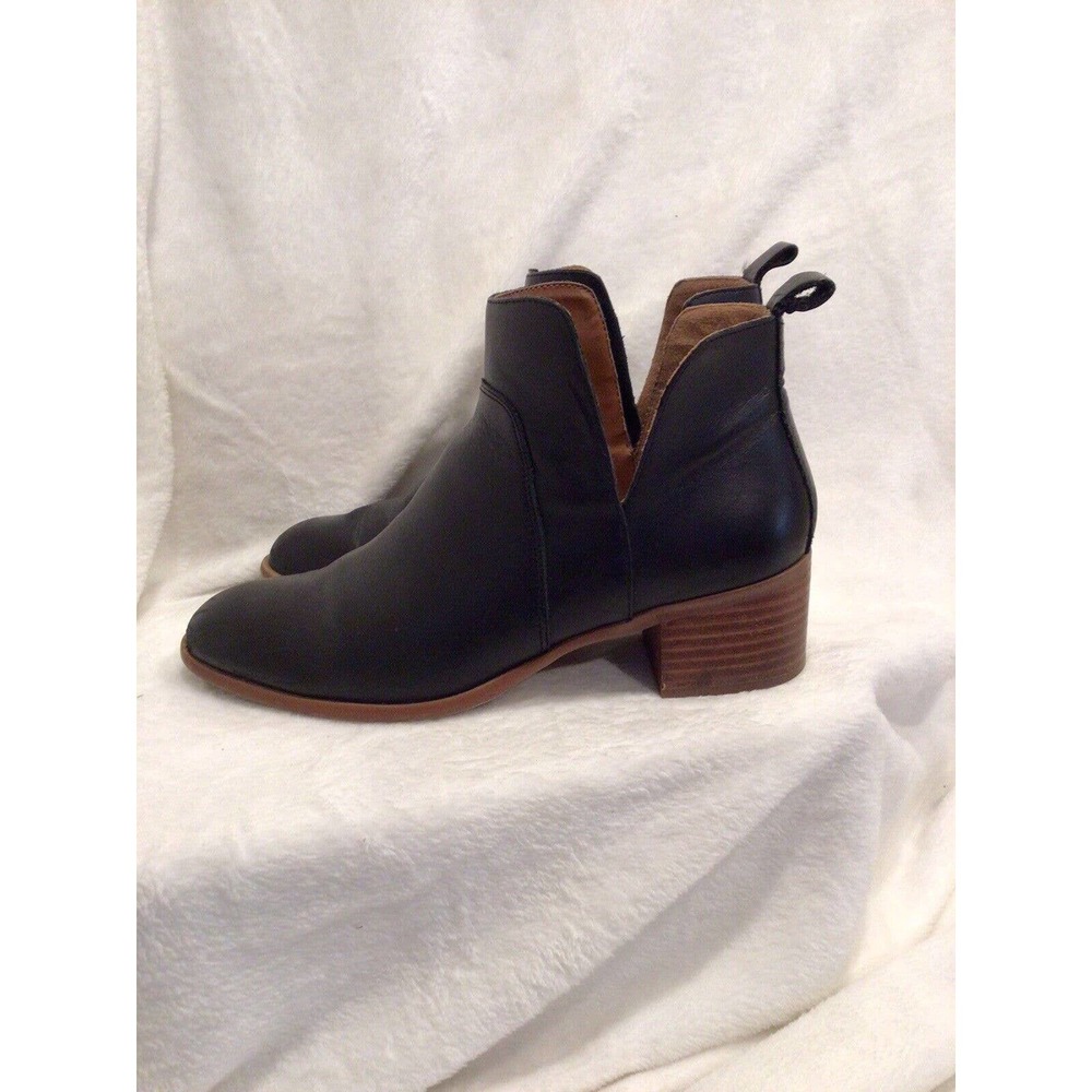 Women’s Franco Sarto Black Leather Slip On Booties With Wood Grain Heel Size 8.5